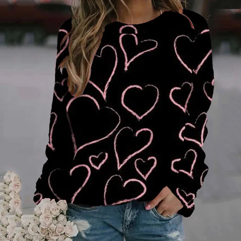 Love Heart Sweatshirts 3D Print Hoodie Women Fashion Streetwear Oversized O-Neck Hoodies Harajuku Woman Pullovers Woman Clothing.