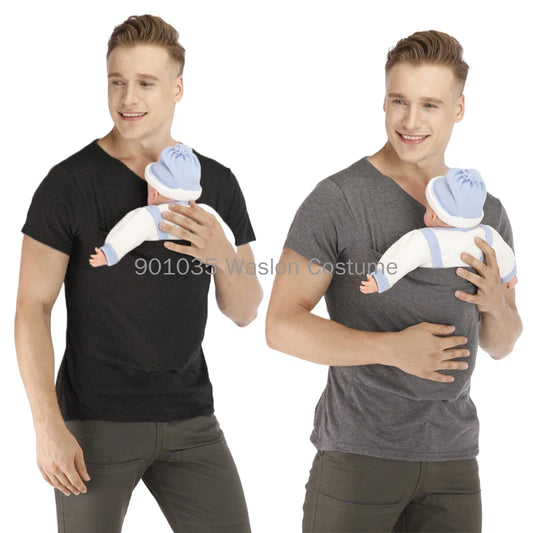 Safety Kangaroo Pocket T Shirt Baby Carrier Pregnancy Clothes Summer Short Sleeve Mother Father Top for Feeding Big Daddy Shirt.