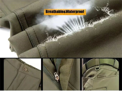 Winter Verdicken Männer Camo Anzug Wasserdichte Taktische Ausbildung Set Multi-tasche Mit Kapuze Jacke Fleece Hosen Outdoor Jagd 2-stück