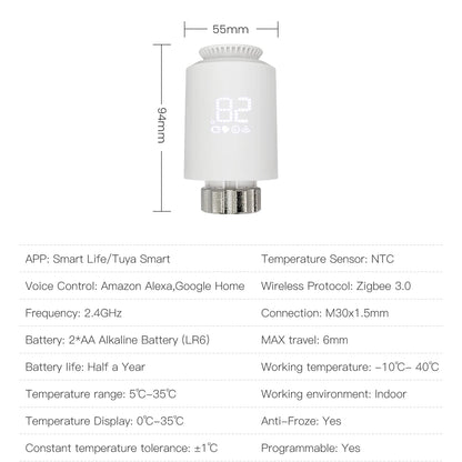 AVATTO Tuya ZigBee3.0 Thermostat Radiator Actuator Smart TRV Thermostatic Valve Controller Works With Alexa Google Home Alice.