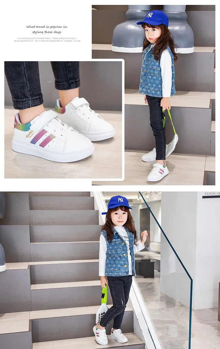 Children's Sports Shoes Non-slip New Tennis Shoes for Girls Fashion Boys Versatile Kids Causal School Running Sneakers Hook Loop.