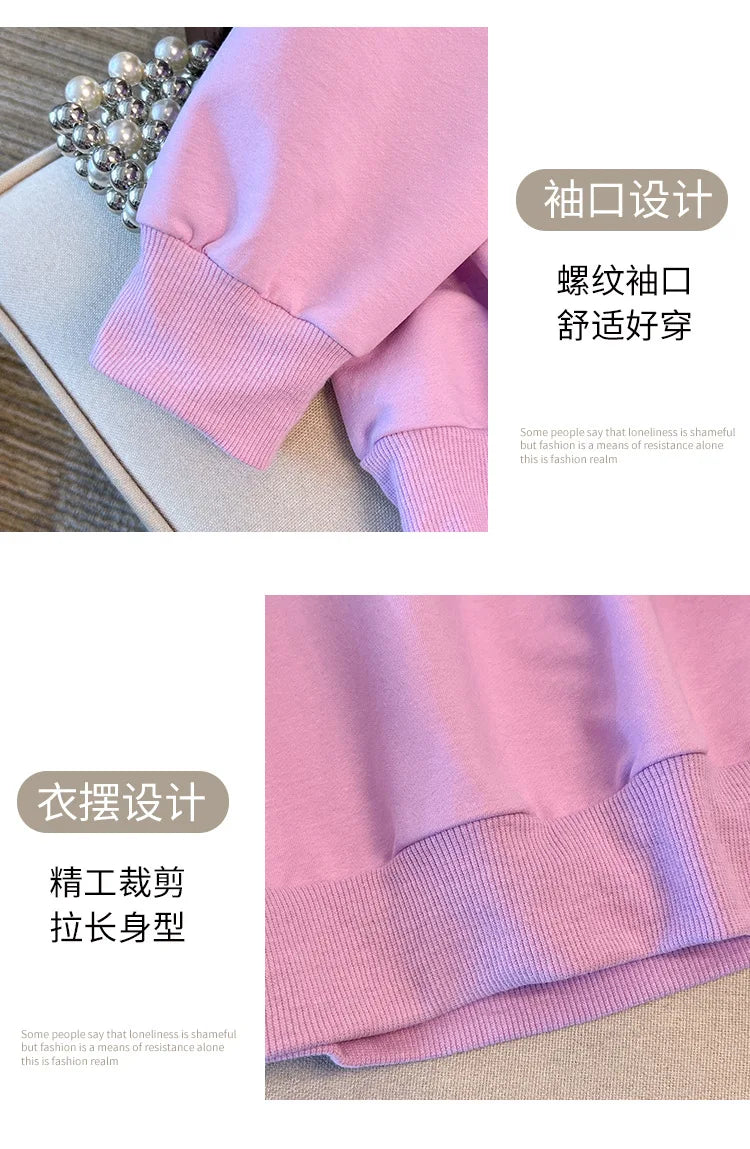 175kg plus size Damen büste Frühling Herbst loser Rundhals ausschnitt Langarm bedrucktes Sweatshirt schwarz lila 5xl 6xl 7xl 8xl 9xl.