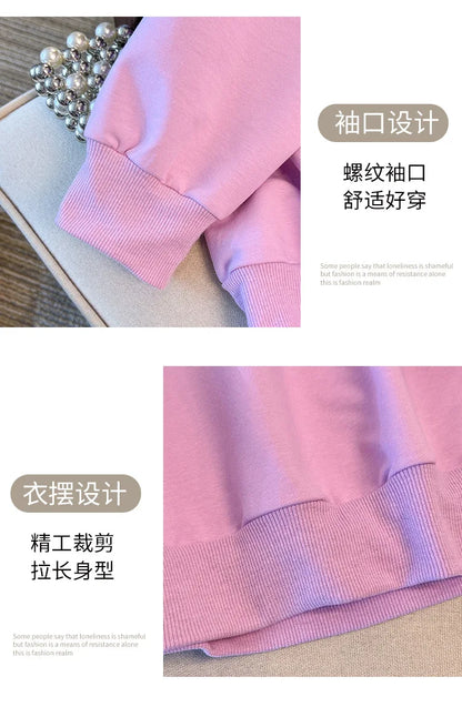 175kg plus size Damen büste Frühling Herbst loser Rundhals ausschnitt Langarm bedrucktes Sweatshirt schwarz lila 5xl 6xl 7xl 8xl 9xl.