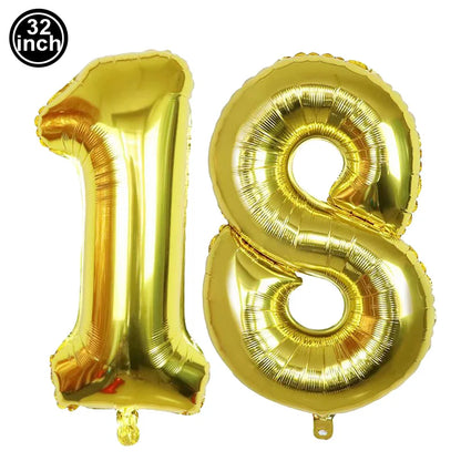 Dekore zum 18. Geburtstag für Jungen und Mädchen, Schwarz-Gold, Party-Banner, Ballon-Tischdecke, Teller, Tasse, Serviette, Partyzubehör zum 18. Geburtstag