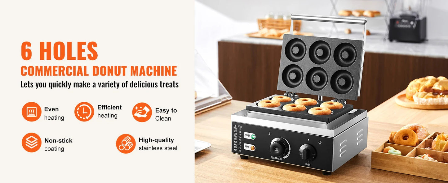 SucceBuy 6/12 Hole Electric Donut Maker Commercial Doughnut Machine with Non-stick Surface Double-Sided Heating Waffle Machine.