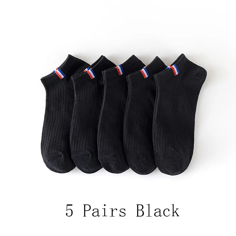 5 Pairs Of Thin Summer Blending Boat Socks Plain Color Mens Casual Socks Breathable Sweat Absorbing Calibration Socks.