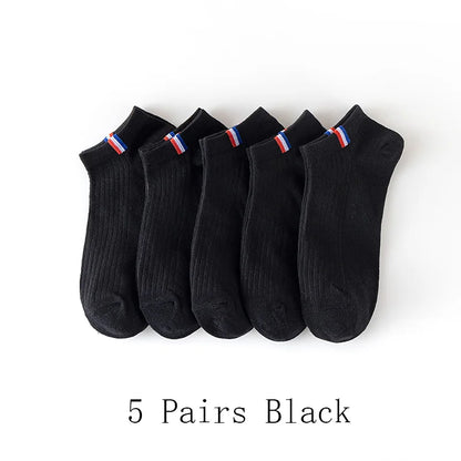 5 Pairs Of Thin Summer Blending Boat Socks Plain Color Mens Casual Socks Breathable Sweat Absorbing Calibration Socks.