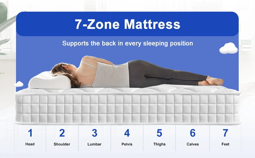 Daccormax 22 cm dicke Federkernmatratze, in mehreren Größen erhältlich, 7 Zonen ergonomisches Design, inklusive Spannbettlaken