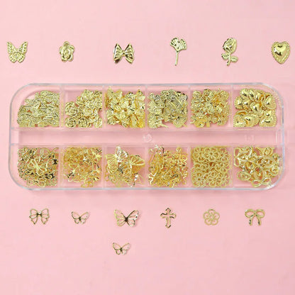 12Grids Moon Star Nails Gold Metallic Nail Sequins Charms 3D Nail Art Tips Decoration  3D Metal Moon Star Sun Bead Rivet Nail Je