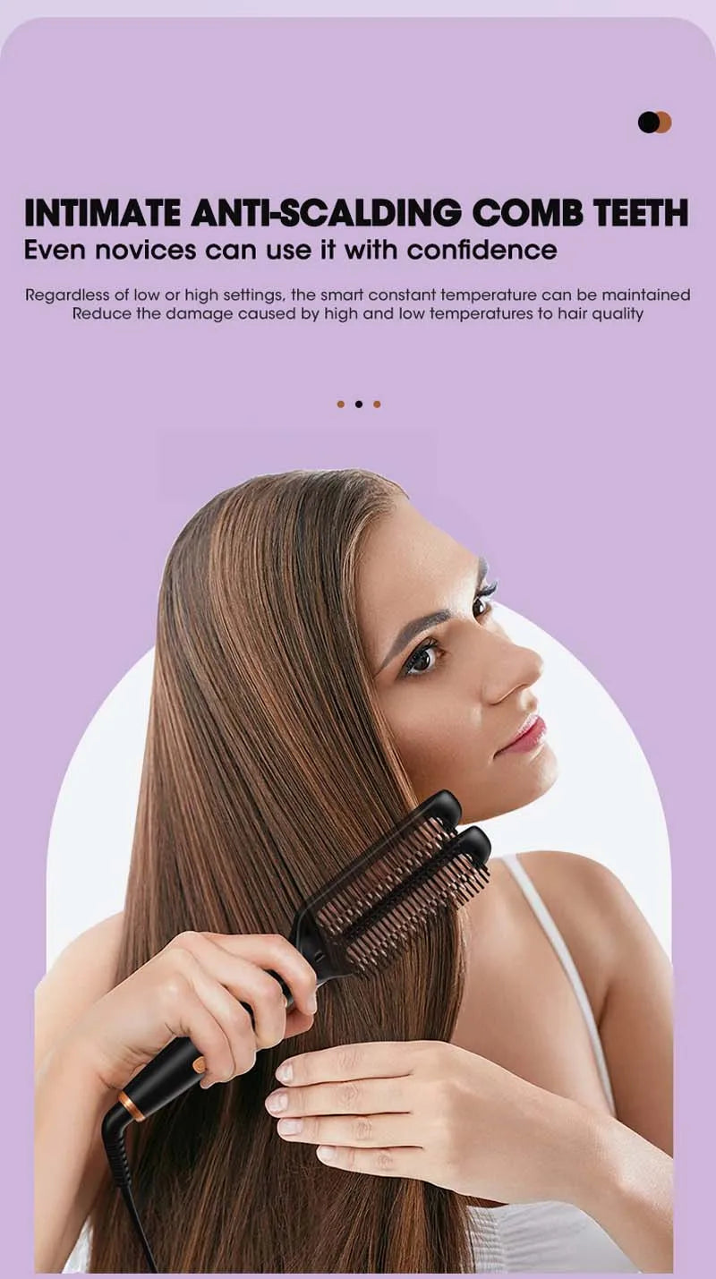 Professional Iron Straight Hair Hot Comb Double Heating Plate Ceramic Fast Heating Straightener Comb Electric Brush Straightener.