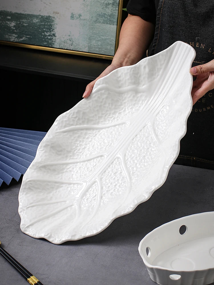 Large Irregular Fish Plate Household Cauldron Bowl Heating and Insulation Plate Ceramic Hotel Tableware Soup Plate.