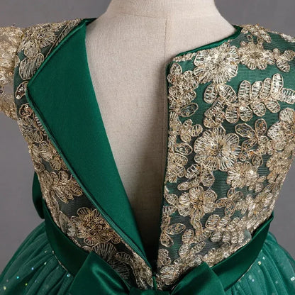 Mädchen Abschlussfeier Bankett Stickerei Paillettenkleid Hochzeitskleid Party Blumenkind Performance und bodenlanges Kleid.