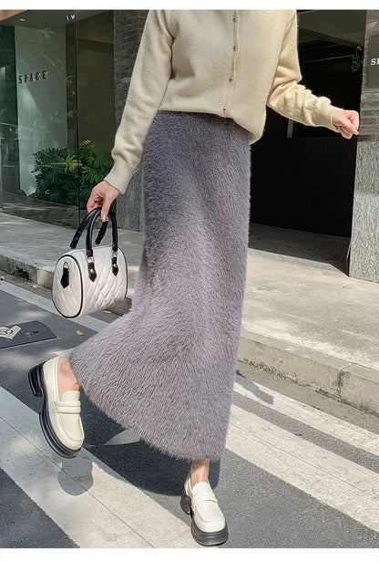 Autumn Winter New Knit Long Skirt Women Casual Thick Korean High Waist Soft A-Line Skirt
