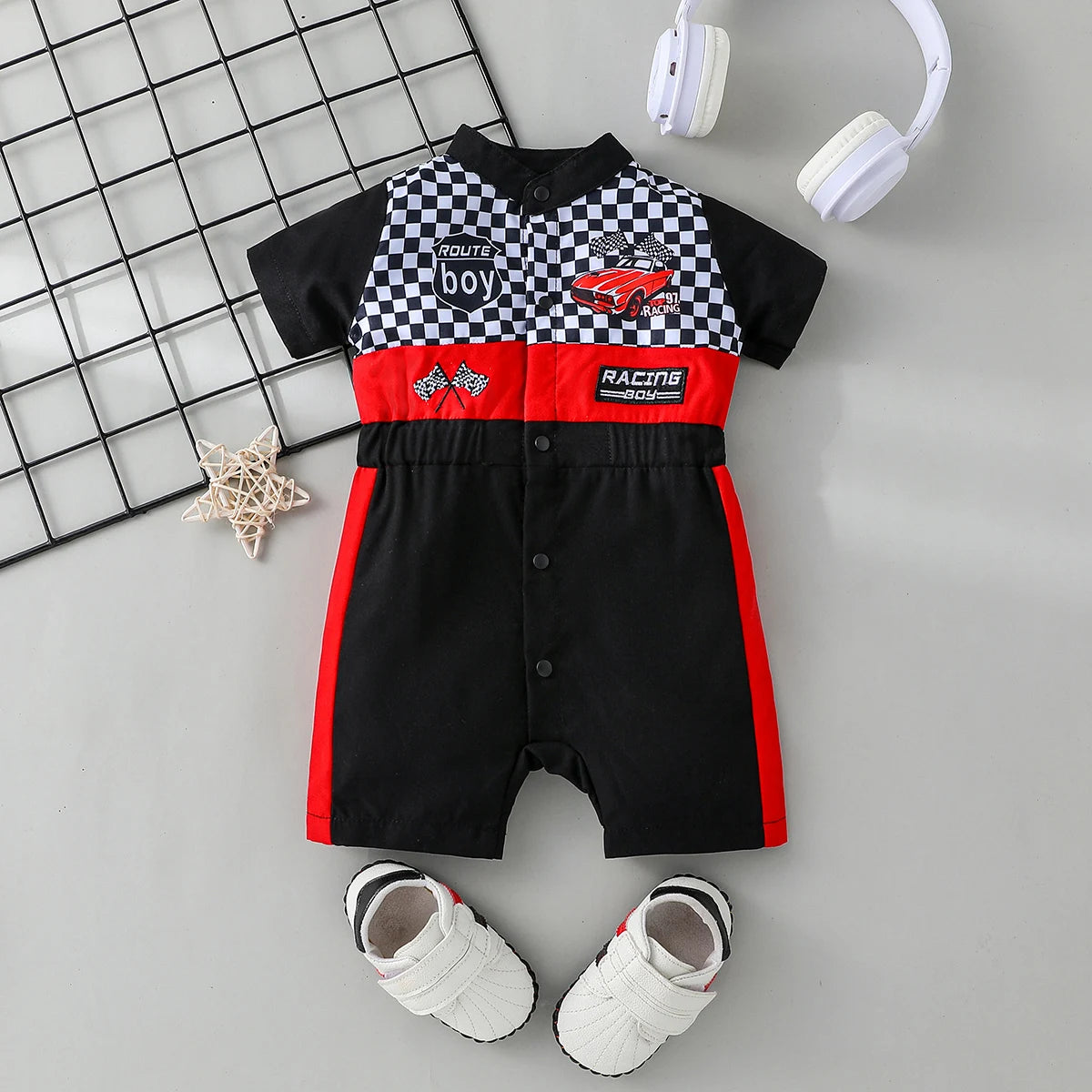 Ein Stück Baby Jungen Sommer Kurzarm Cartoon Auto Coole Mode Für Neugeborene Baby Artikel 0-1Y Overall Streetwear Kleidung.