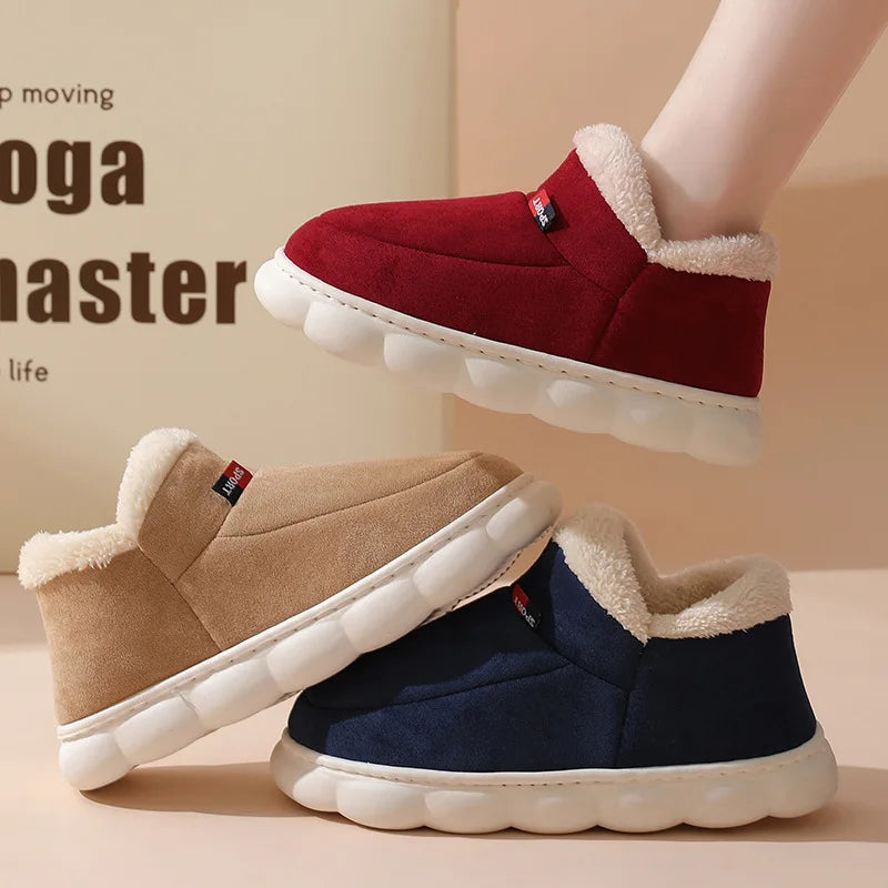 Smile PoP Winter Plush Men Cotton Shoes Warm Plush Men House Slippers Outdoor Soft Non Slip Women's Shoes Casual Furry Men Shoes.