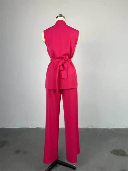 Women Wide Leg Pant Sets Two Piece Set Black Shirt Top & Cuffed Pants Set Suit Loose O Neck High Waist Elegant Trousers Suits.