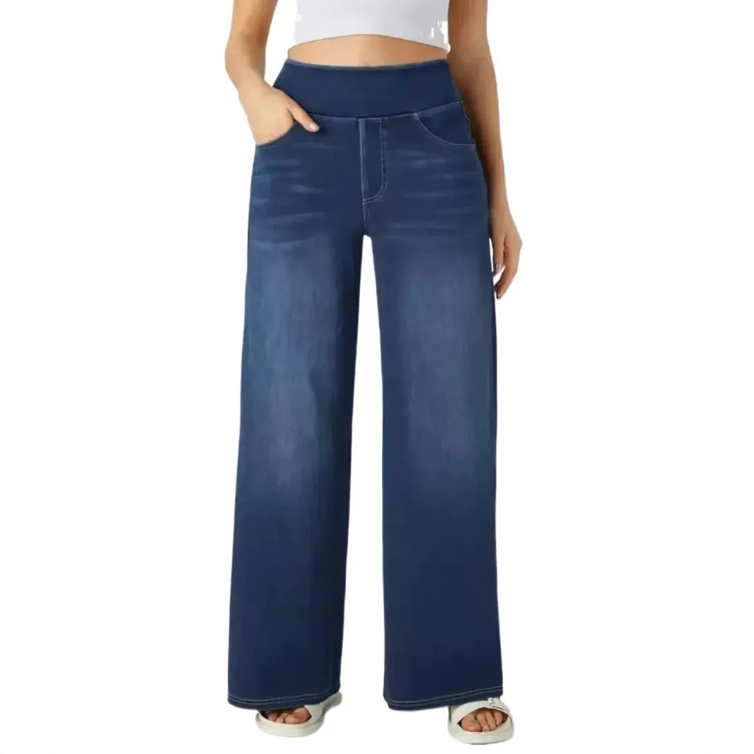 Washed Straight Leg Jeans Women's High Waist Denim Pants Comfortable Fit Long Trousers Cross-Border European Style.