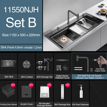 ASRAS 11550 NJH Large Size Smart Purifying Kitchen Sink Handmade Step Sink Smart Purifying Kitchen Island Sinks