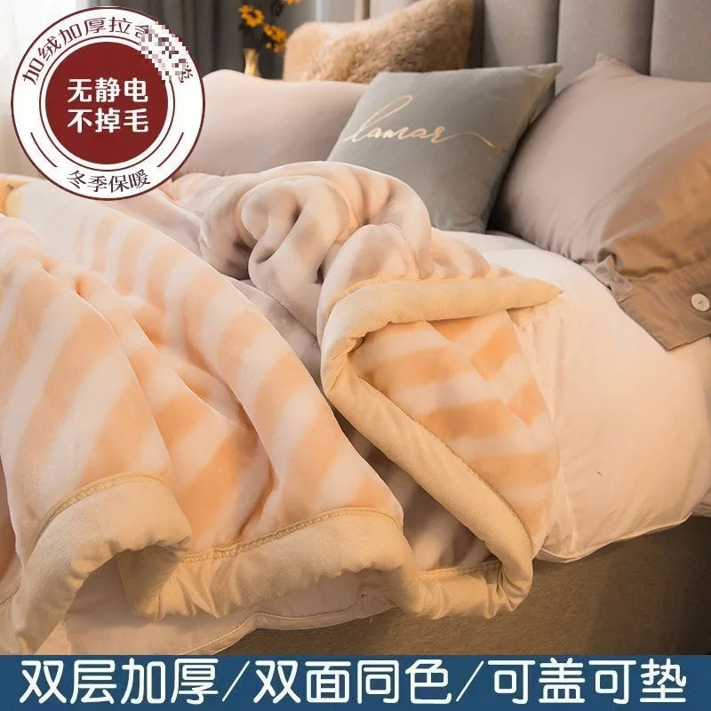 Thiened Double-layer Raschel Blanket Warm Coral Fce Wedding Blanket Single Double Bed Autumn Winter Warmth Cover Blanket