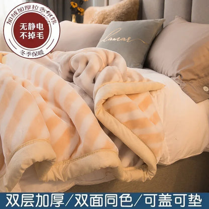 Thiened Double-layer Raschel Blanket Warm Coral Fce Wedding Blanket Single Double Bed Autumn Winter Warmth Cover Blanket