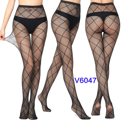 Women Sexy Fishnet Tights Jacquard Weave Seamless Pantyhose Yarns Garter Grid Fish Net Stockings Black Spider Gothic Lace Tights