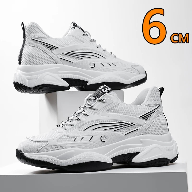 6CM Man Hidden Elevator Shoes Breathable Mesh Sneakers Anti-Slip Thick Sole Comfortable Casual Athletic Sports for Men Non-Slip.