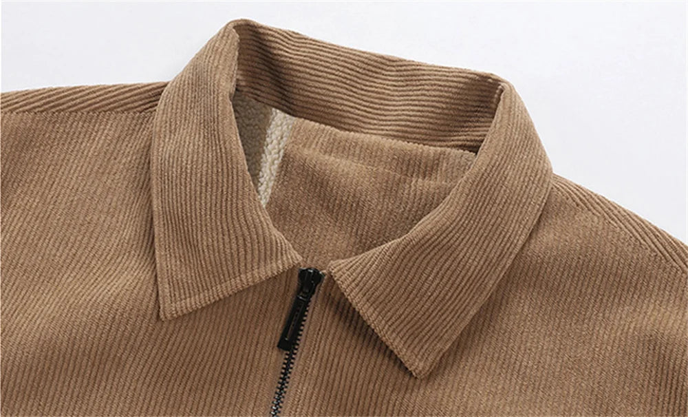 Winter New Arrival Corduroy Jacket Business Casual Windproof Thermal Fleece-Lined Thickened Collared Cotton Coat Fashionable.