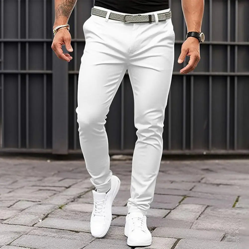Männer Einfarbig Anzug Lange Hosen Mid-rise Schräg Taschen Zipper Fly Slim Fit Business Büro Hosen Feine Nähen hosen Arbeitskleidung.