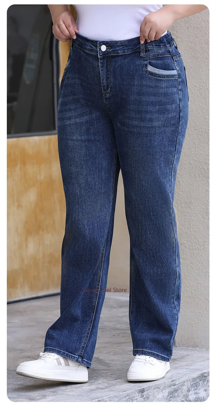 Plus Size Women Jeans 6XL Loose High Waisted Stretched 5XL Plus Size Female Denim Trousers Blue Girl Long Classic Straight Pants.