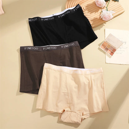 3Pcs Women's Panties Cotton Seamless Sports Boxers Underwear Female Solid Color Briefs Lingerie Intimate Underpant Finetoo S-XXL.