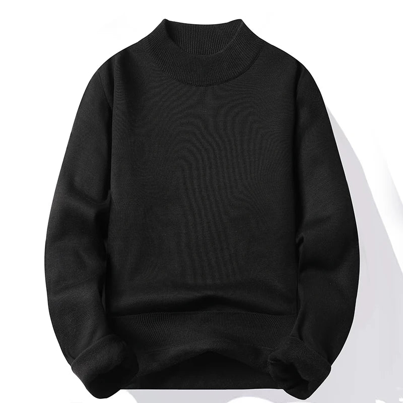 Men's Pullover Soft Sweater Winter Velvet Shirts Brand Clothing Knitted Fleece Warm Cold Blouse Slim Fit Bottom Shirts.