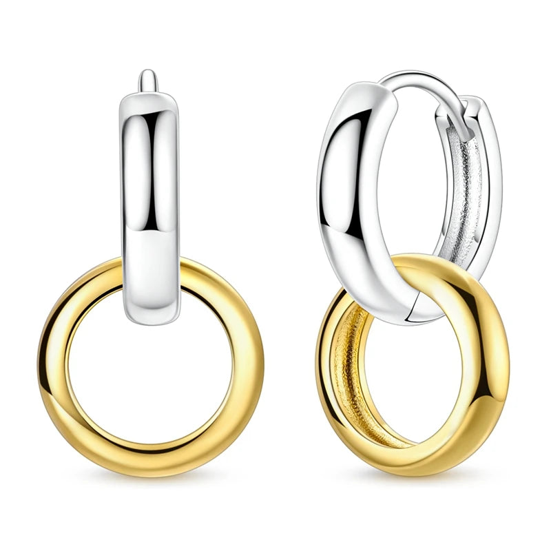 925 Sterling Silver Gold Color Circular Hoop Earrings Golden Earring Fit Original Charms Diy Fine Jewelry For Fashion Women