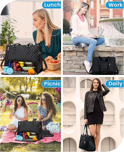 2-in-1-Lunch-Tragetasche für Damen, Schulter-Laptoptasche, großes Fassungsvermögen, mit isoliertem Fach, multifunktionale Picknicktasche für den Außenbereich.
