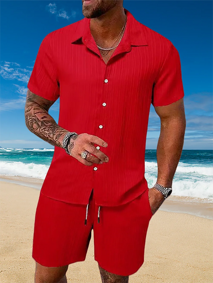 Ice Silk Cool Summer Men's Solid Color Polo Casual Loose Short Sleeve Shorts Sport Set Beach Surfing Ultra-thin Ultra Light.