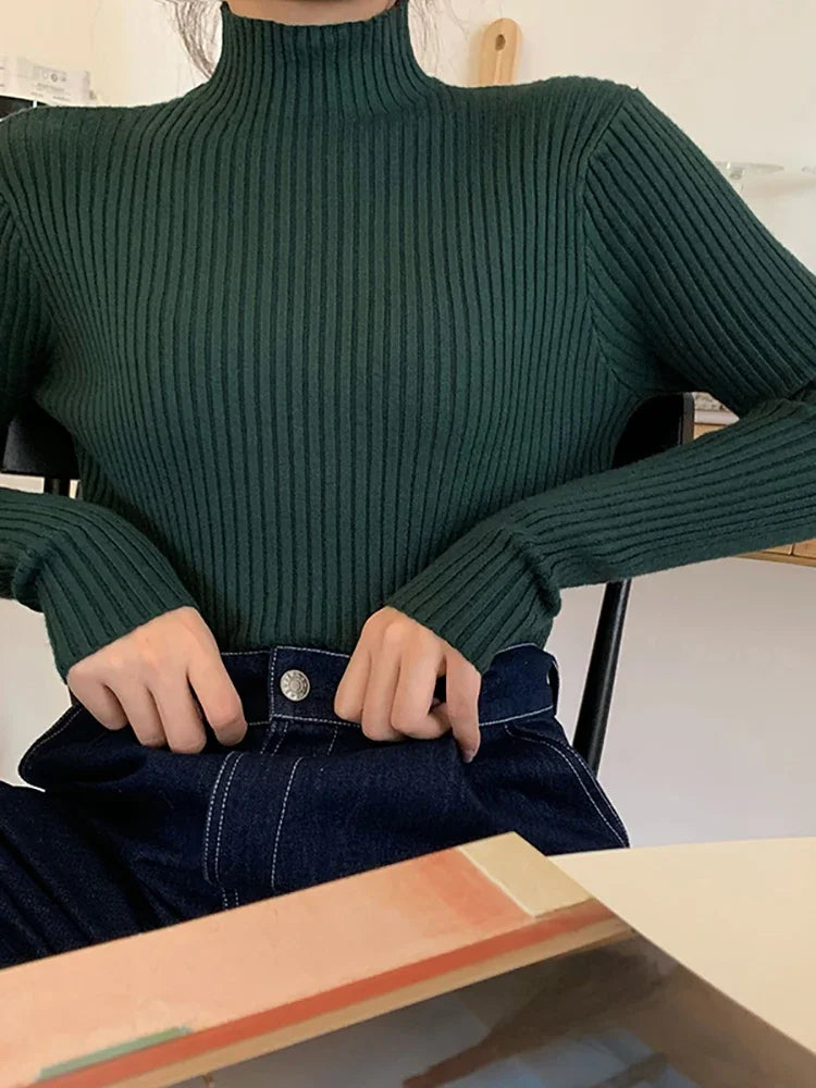 2025 Knit Jumpers Top Chic Autumn Winter Sweater Pullovers Women Long Sleeve Casual Turtleneck Warm Basic Sweater