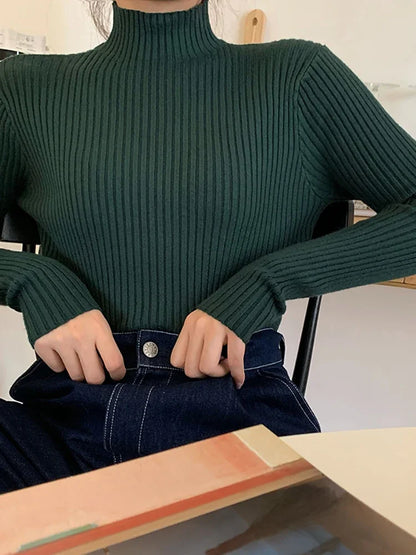 2025 Knit Jumpers Top Chic Autumn Winter Sweater Pullovers Women Long Sleeve Casual Turtleneck Warm Basic Sweater