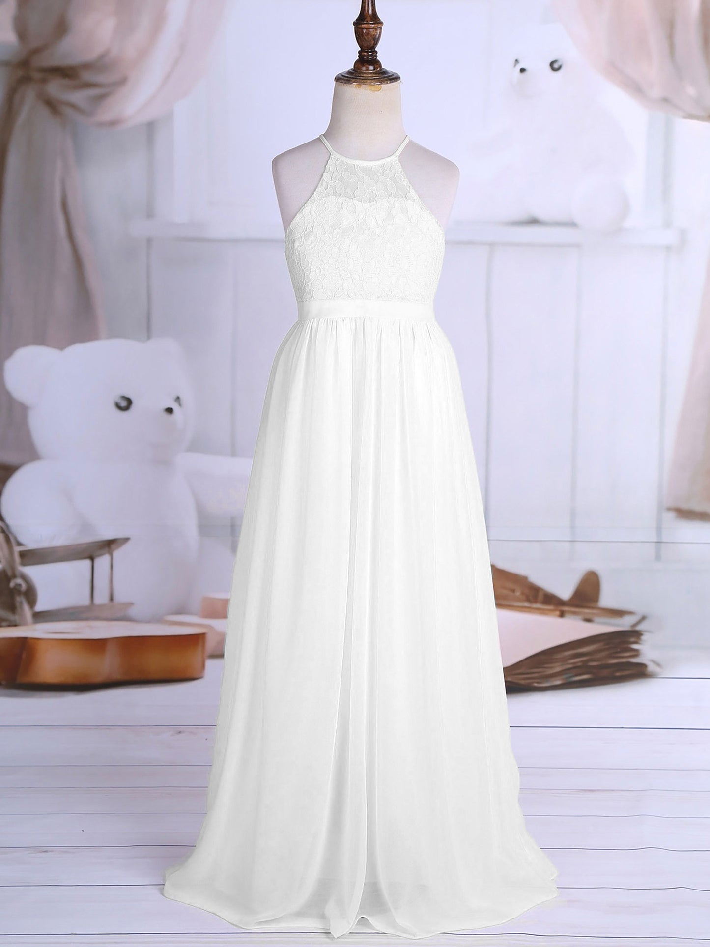 Sommer Mode Blume Mädchen Kleid Hochzeit Geburtstag Party Kinder Lange Kleid Vestido Elegante Halter Neck Floral Spitze Prinzessin Kleid