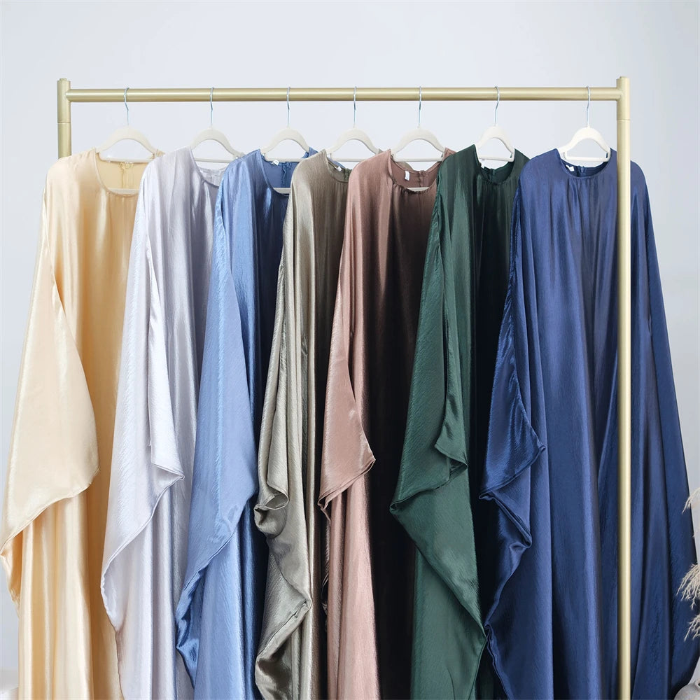 Eid Batwing Satin Shimmer Soft Crepe Abaya Dubai Luxury 2024 Islam Muslim Maxi Kaftan Dress Kebaya Abayas For Women Vestidos.