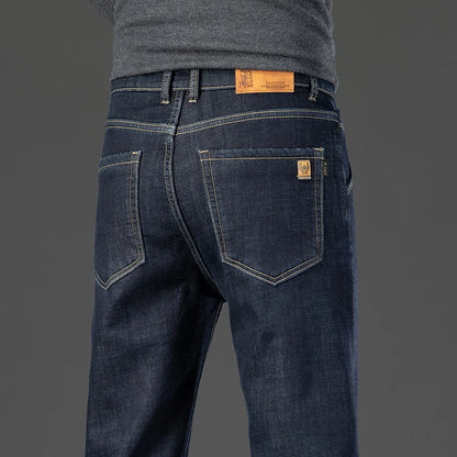 28-40 Large Size Winter Men Plush Thick Fleece Trouser Lambswool Thermal Jeans Casual Pants Windproof Warm Cotton Denim Pants.