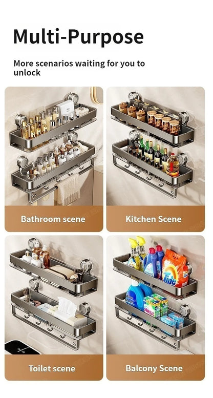 Kein Bohren Saugnapf Saug Badezimmerregal an der Wand Badezimmerregal Toilettenraum Aluminium Hängeregal Badezimmer Organizer Hängen