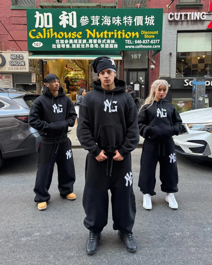 Harajuku Hip Hop Y2k Tracksuit Men Letter Print Black Two-piece Set Men Clothes Zipper Hoodie Baggy Sweatpants Casual Streetwear.