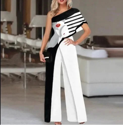2024 Amazon Independent Station Women's Jumpsuit Slimming Fashionable Color Blocking Women's Trousers Jumpsuit Casual Style.