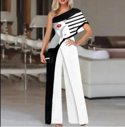 2024 Amazon Independent Station Women's Jumpsuit Slimming Fashionable Color Blocking Women's Trousers Jumpsuit Casual Style.