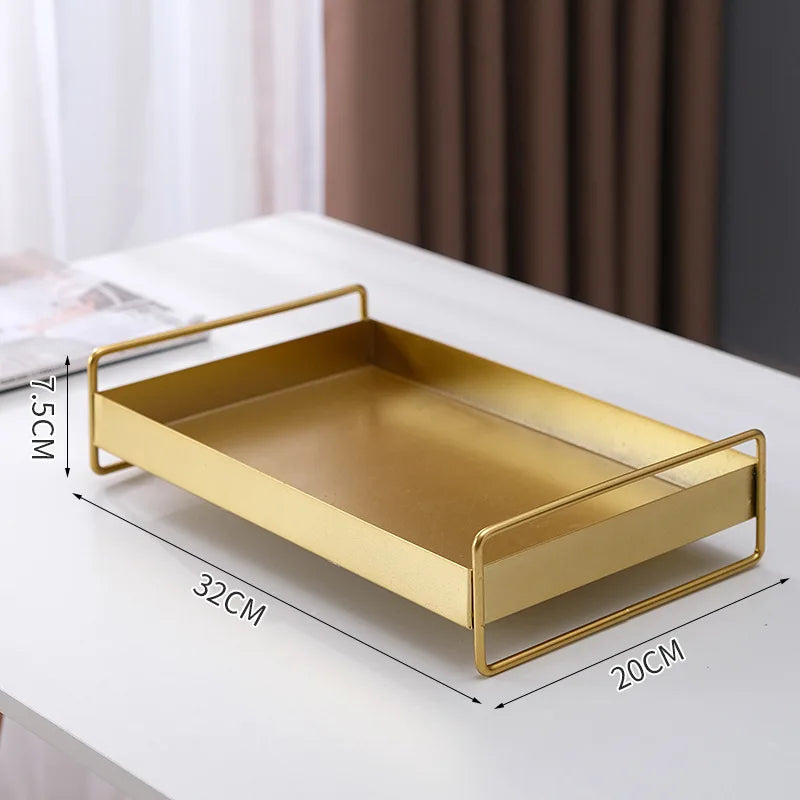 1PC Nordic Metal Tray Dried Fruit Plate Snack Fruit Dish Rectangular Snack Tray Storage Plate With Lid Dessert Tray.
