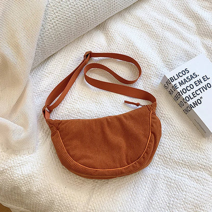 Solid Color Corduroy Women's Hobos Shoulder Bag Retro Casual Female Crossbody Bags Ladies Daily Travel Handbags Messenger Bag.