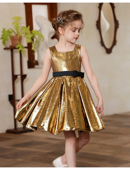 Teenager Mädchen Gold Glänzendes Bühnenkleid Kinder Hochzeit Klavier Performance Luxus Dressing Kostüm Größe 110-170.