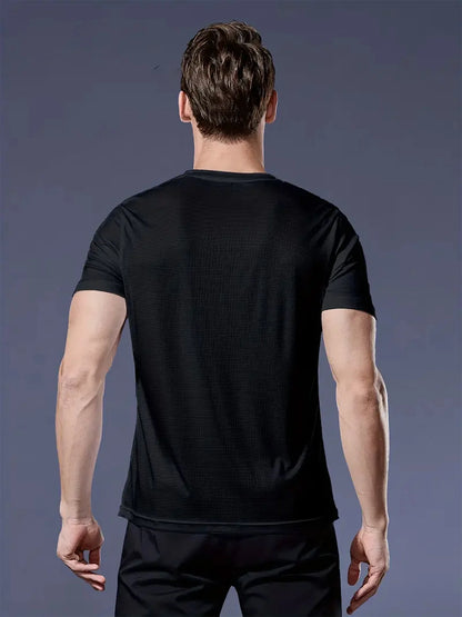 Round Neck T-Shirt 1 Piece Black Ultra-Light Men's Quick Drying Breathable Sweat-Absorbent Shirt Suitable for Fitness Gym and Ru.