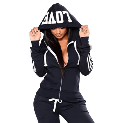 Fashion Women Track Suits Sports Wear Jogging Suits Ladies Hooded Tracksuit Set Clothes Hoodies+Sweatpants Sweat Suits.