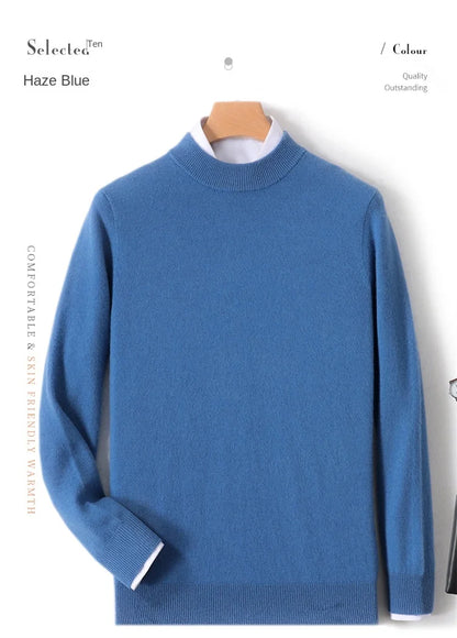 100% Pure Merino Wool Men's Semi High Neck Pullover Solid Color Plus Size Casual Sweater Autumn And Winter Sports Cashmere Top