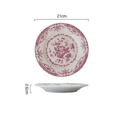 8/10Inch French Vintage Rose Ceramic Plate European Style Dinner Dishe Plates Salad Dessert Dinner Dish Household Art Tableware.